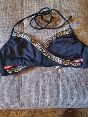 Black Bikini Top with Gold Stud Trim Pink Victoria Secret Sz Large